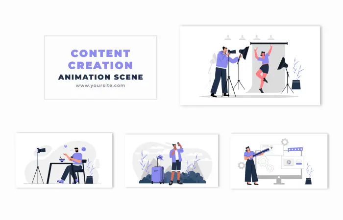 Virtual Content Creation Concept Flat Character Animation Scene